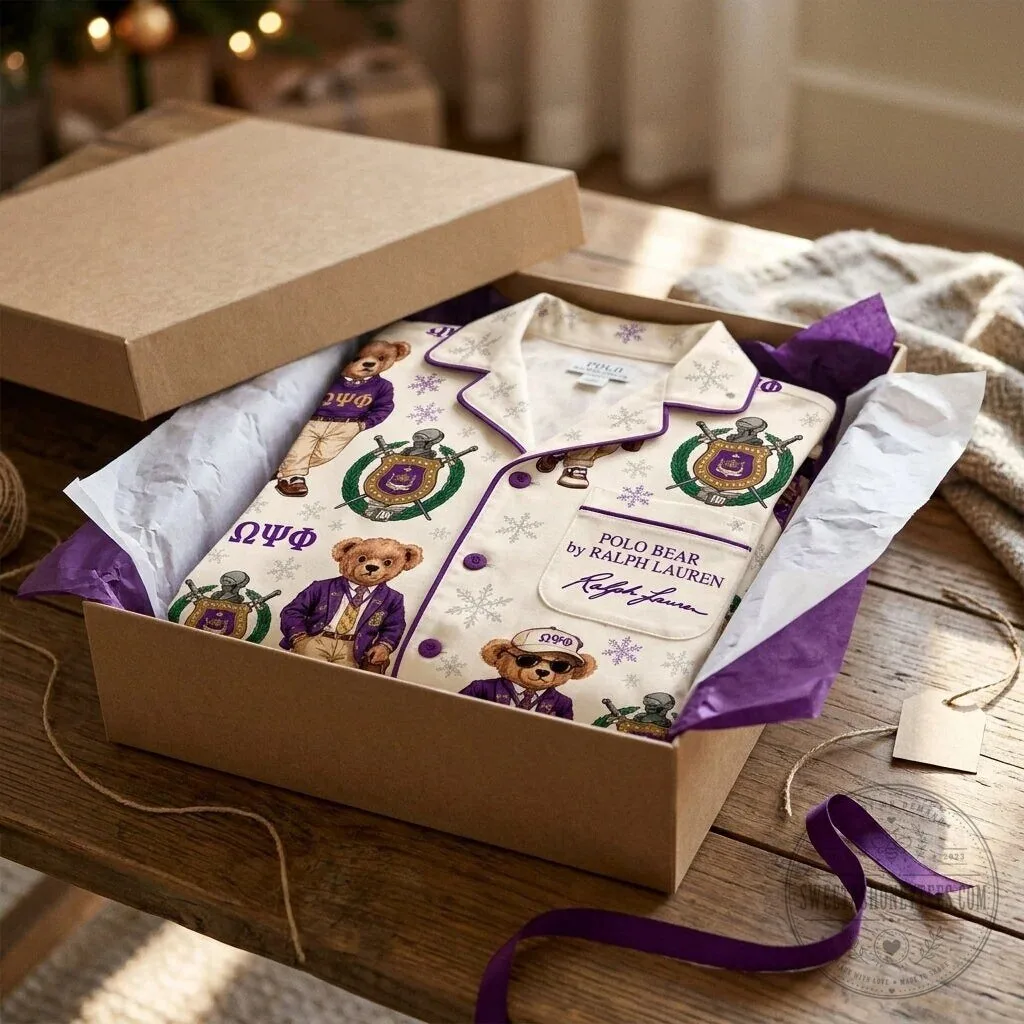 Christmas Pajamas Set featuring Ralph Lauren's Polo Bear and Omega Psi Phi Fraternity 6 Christmas Pajamas Set featuring Ralph Lauren