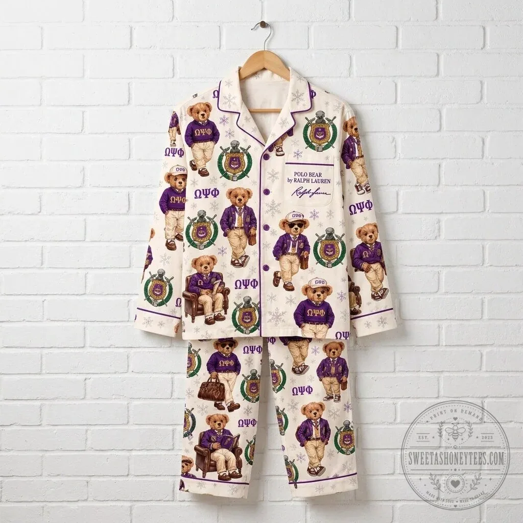 Christmas Pajamas Set featuring Ralph Lauren's Polo Bear and Omega Psi Phi Fraternity 9 Christmas Pajamas Set featuring Ralph Lauren