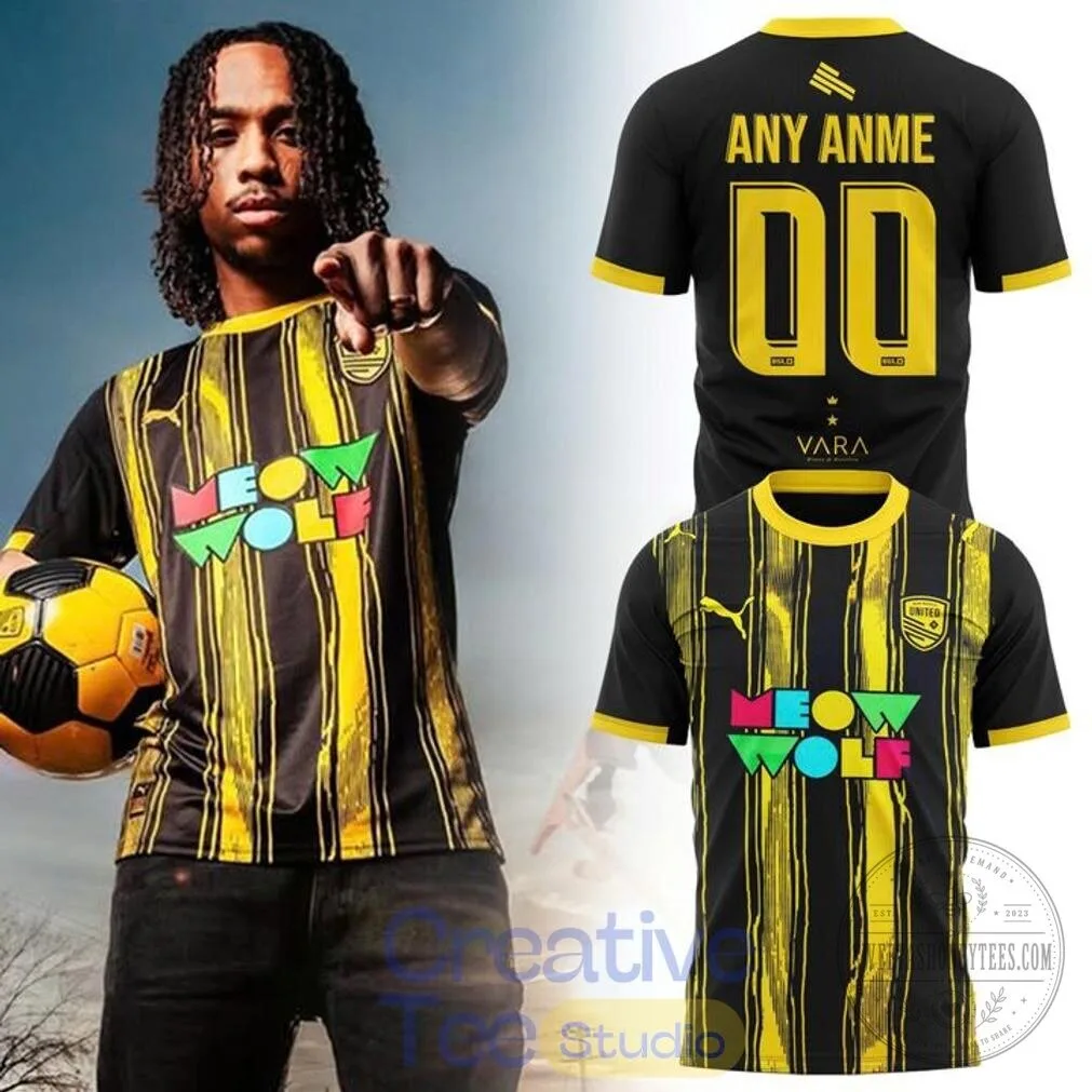 New Mexico United Meow Wolf Black and Yellow Striped Soccer Jersey 1 New Mexico United Meow Wolf Black and Yellow Striped Soccer Jersey