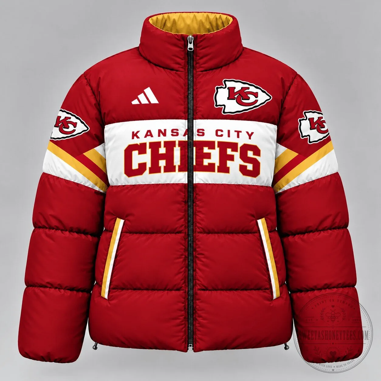 Kansas City Chiefs NFL Team Logo Red White Yellow Puffer Jacket 1 Kansas City Chiefs NFL Team Logo Red White Yellow Puffer Jacket