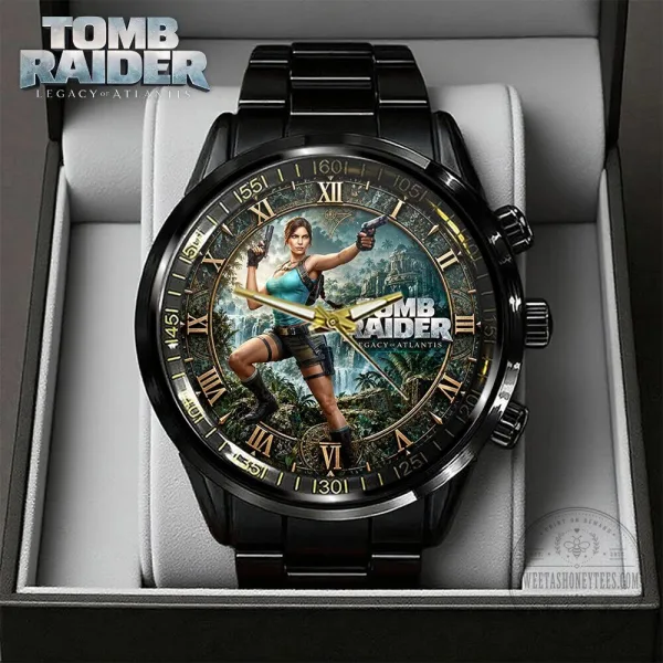 Tomb Raider Legacy of Atlantis Lara Croft Black Stainless Steel Watch