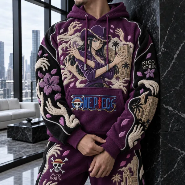 One Piece Nico Robin Anime Character Embroidered Fleece Hoodie