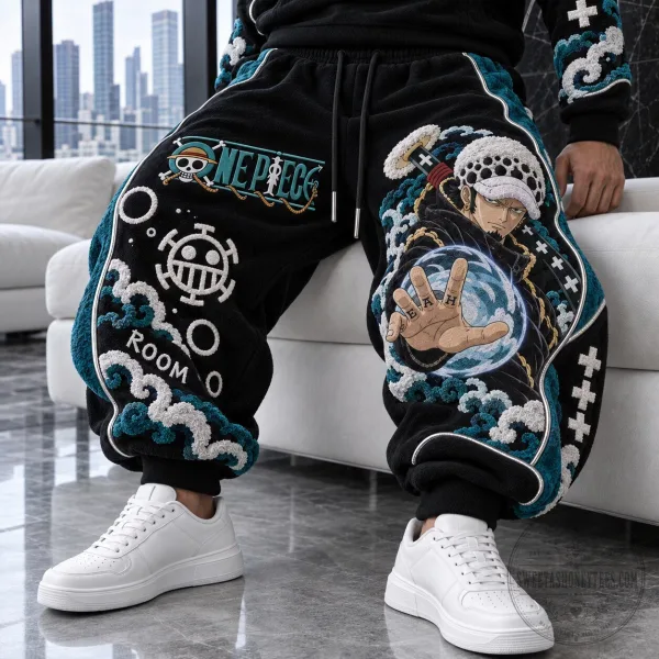 One Piece Trafalgar Law Anime Embroidered Loose-Fit Sweatpants