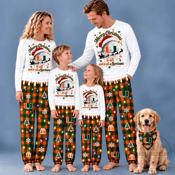 Miami Hurricanes Football Team Christmas Family Matching Pajamas Set