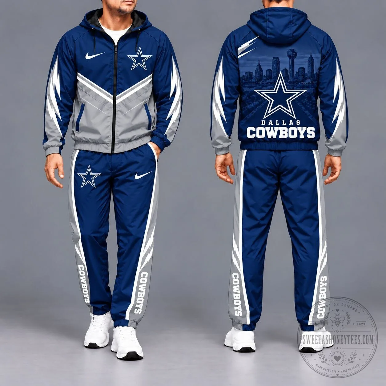 Dallas Cowboys Nike Inspired Tracksuit Full-Zip Hooded Jacket and Pants Set 1 Dallas Cowboys Nike Inspired Tracksuit Full-Zip Hooded Jacket and Pants Set