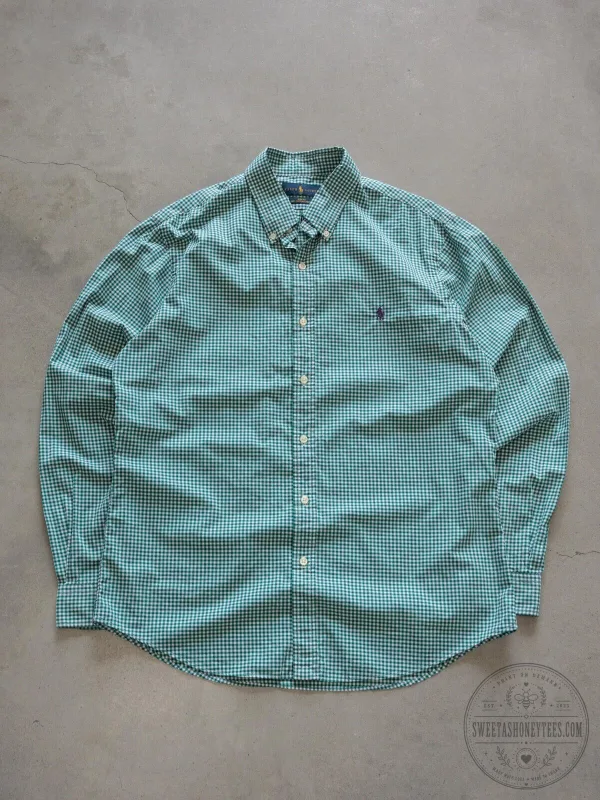 Ralph Lauren Green Gingham Long Sleeve Button Down Shirt