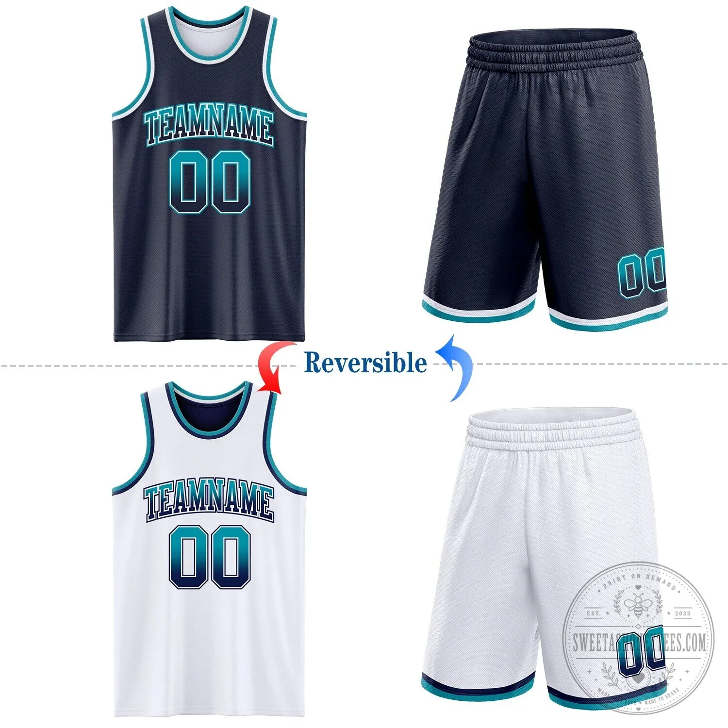 Custom Navy White Fade Fashion Reversible Double Sided Sublimation Basketball Jersey 8 Custom Navy White Fade Fashion Reversible Double Sided Sublimation Basketball Jersey