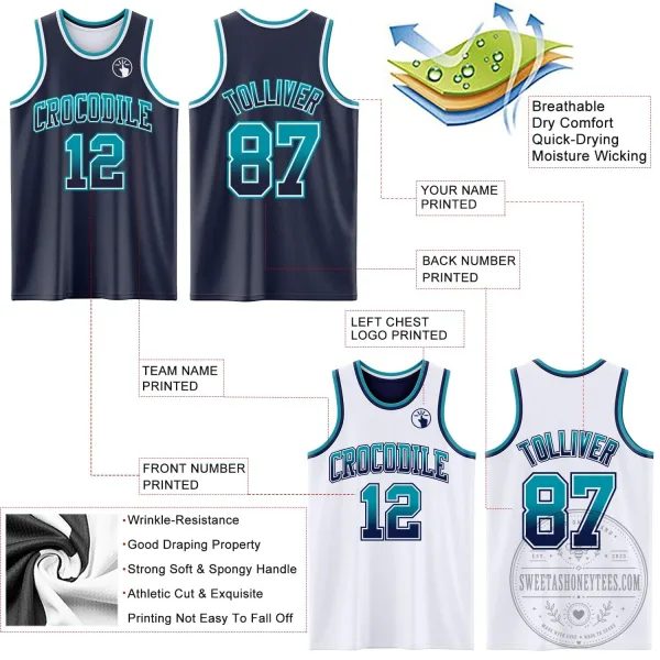 Custom Navy White Fade Fashion Reversible Double Sided Sublimation Basketball Jersey 4 Custom Navy White Fade Fashion Reversible Double Sided Sublimation Basketball Jersey