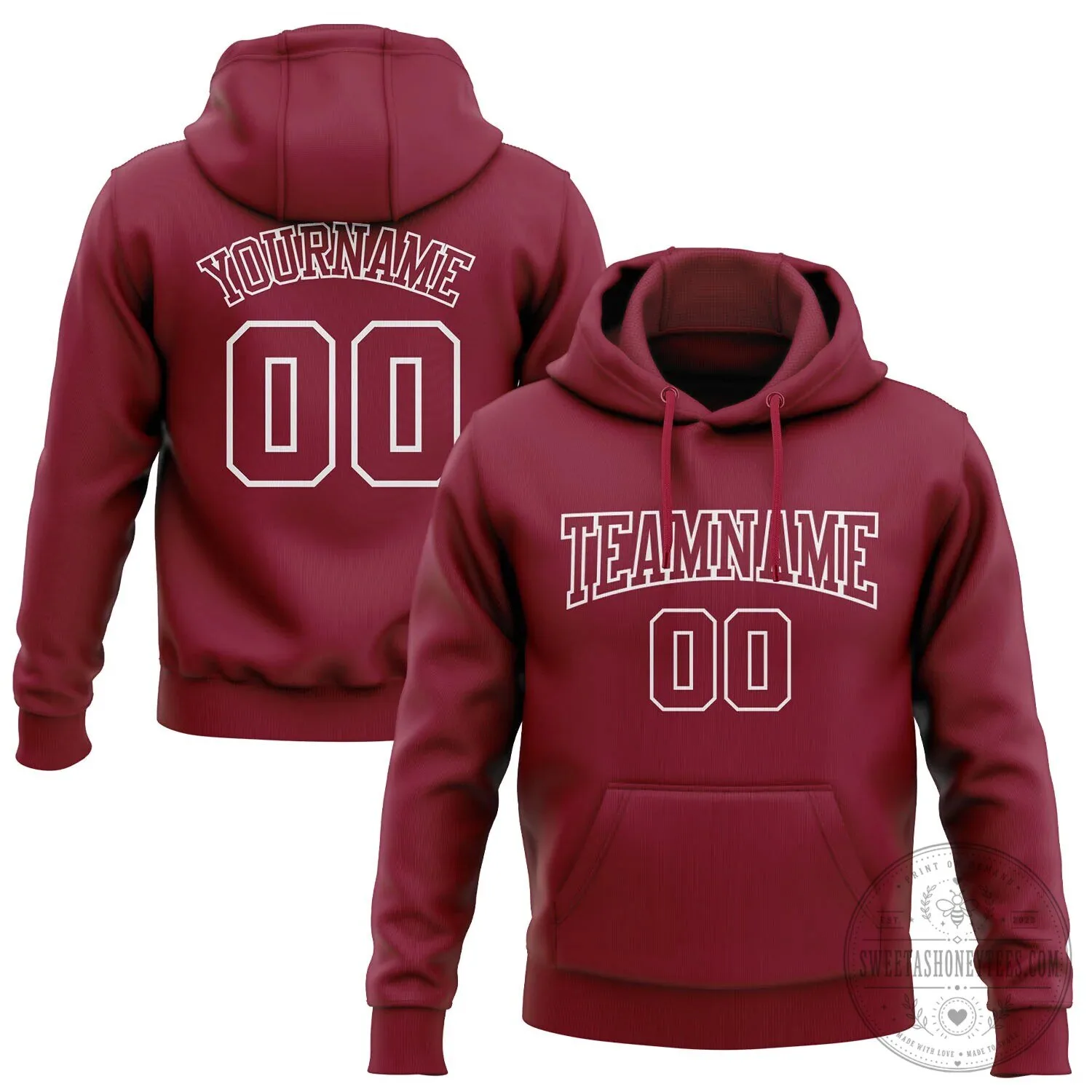 Custom Stitched Crimson White Pullover Hoodie with Team Name and Number 4 Custom Stitched Crimson White Pullover Hoodie with Team Name and Number