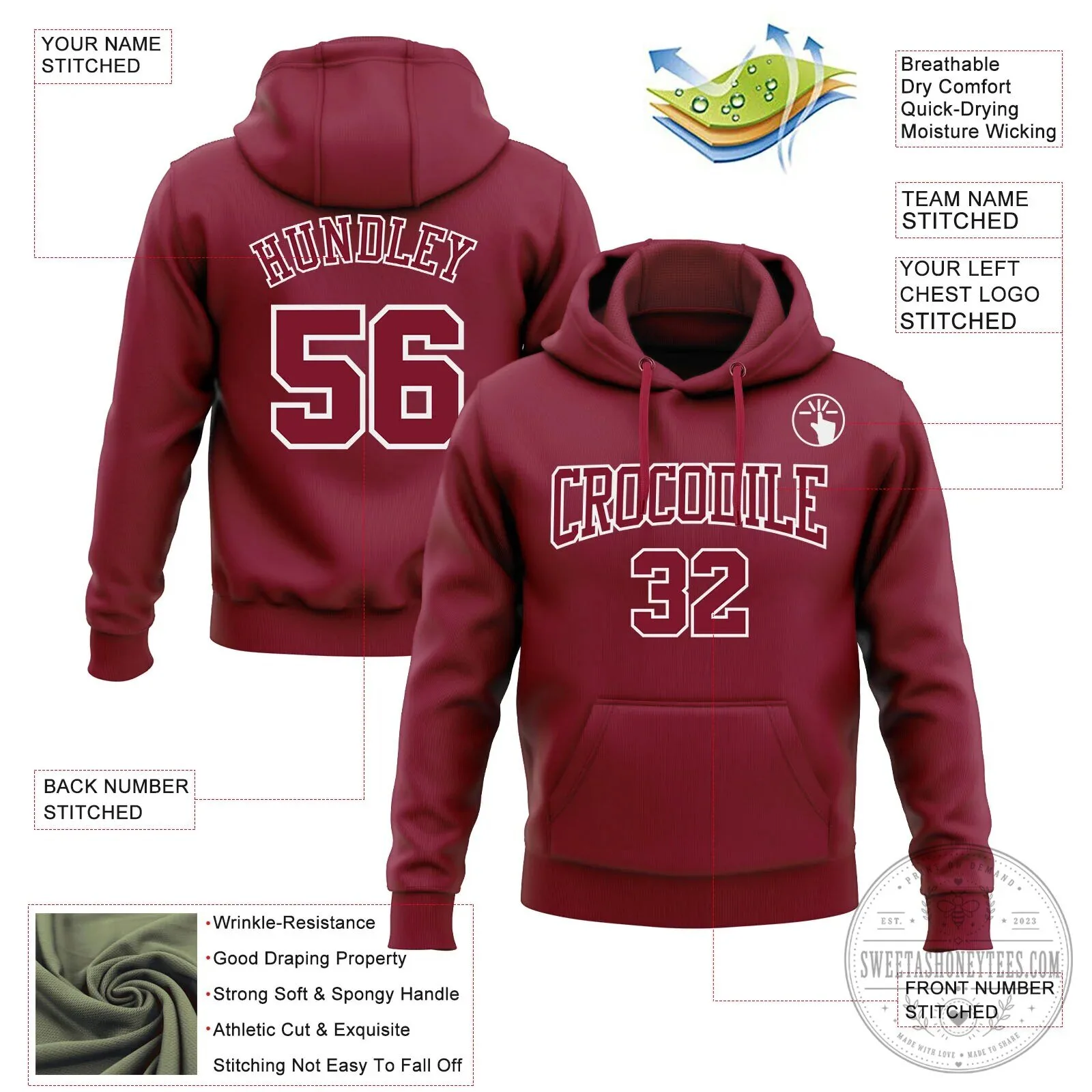 Custom Stitched Crimson White Pullover Hoodie with Team Name and Number 5 Custom Stitched Crimson White Pullover Hoodie with Team Name and Number