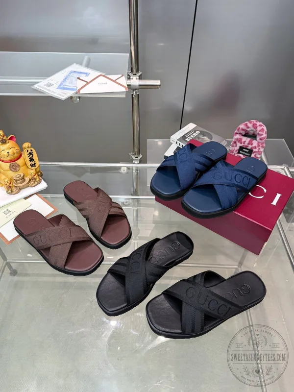 Gucci Interlocking G Logo Navy Blue Cross Strap Slide Sandals 3 Gucci Interlocking G Logo Navy Blue Cross Strap Slide Sandals